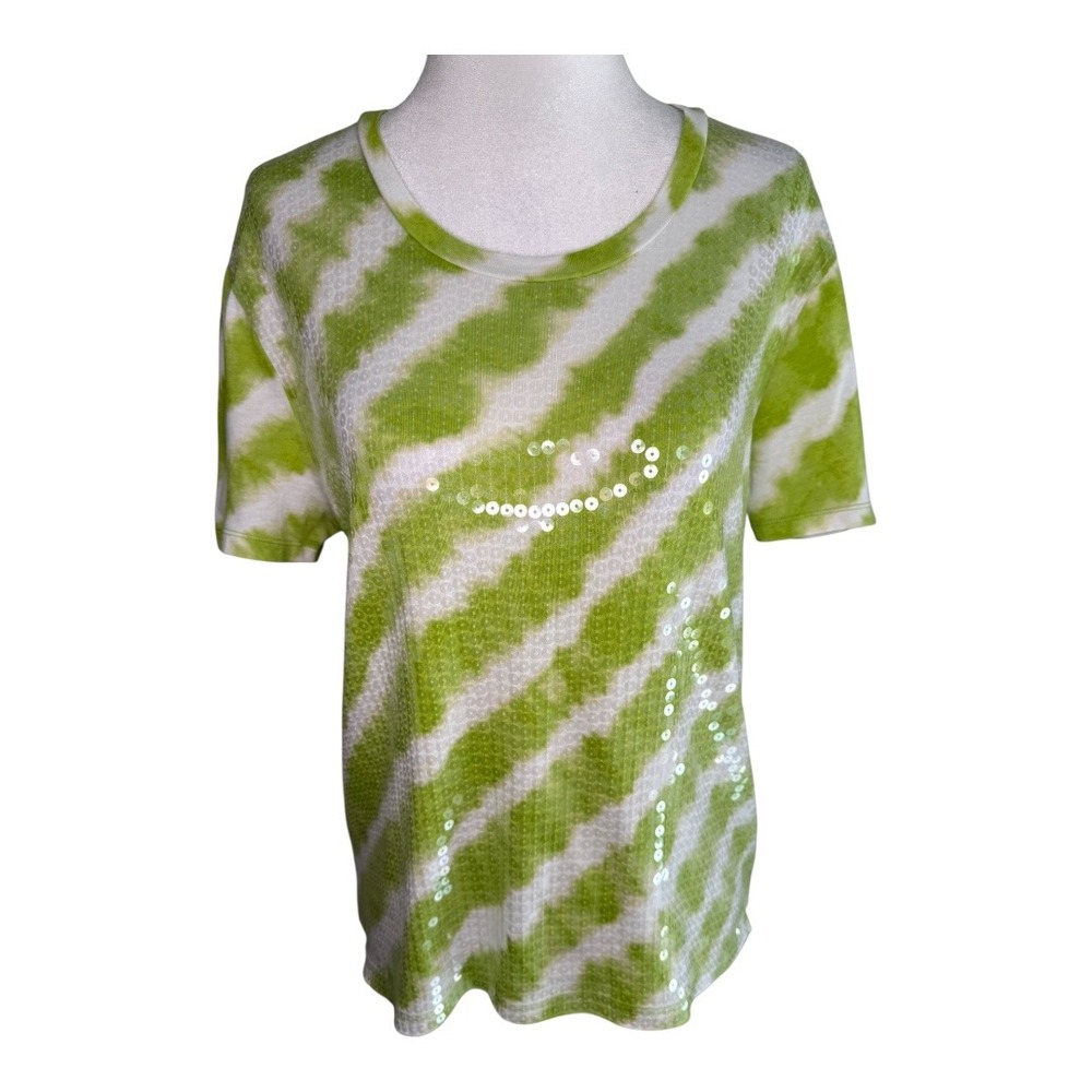 Michael Kors Green Tie Dye Sequin Embellished T-Shirt Top Petite Medium‎ PM